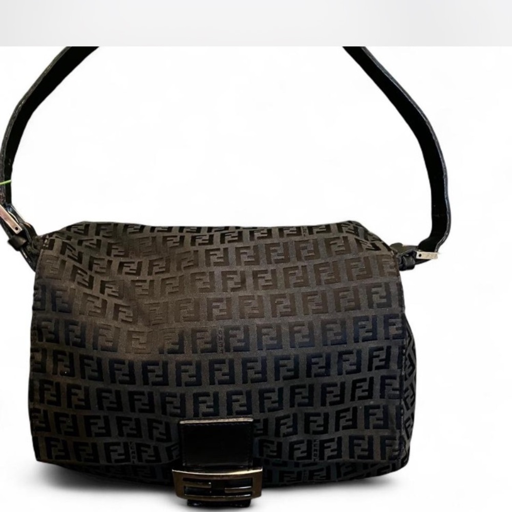 FENDI Black FF Monogram Canvas Mama Zucca Baguette Shoulder Bag VintageY2K vibe